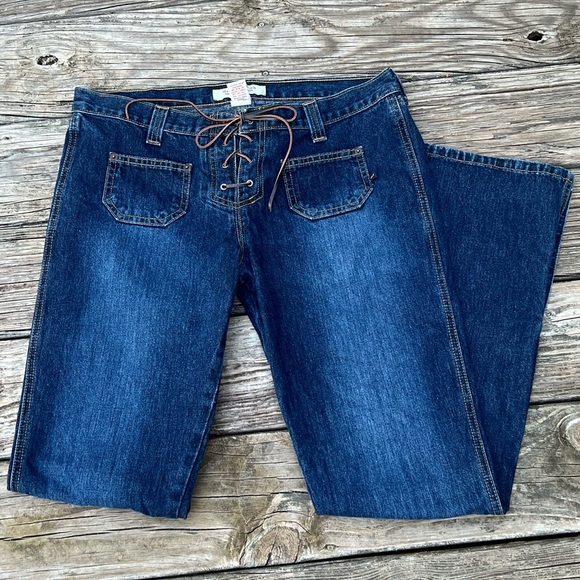 Abercrombie & Fitch 90’s Y2K lace up low rise split leg bootcut jeans Made USA - Picture 1 of 12